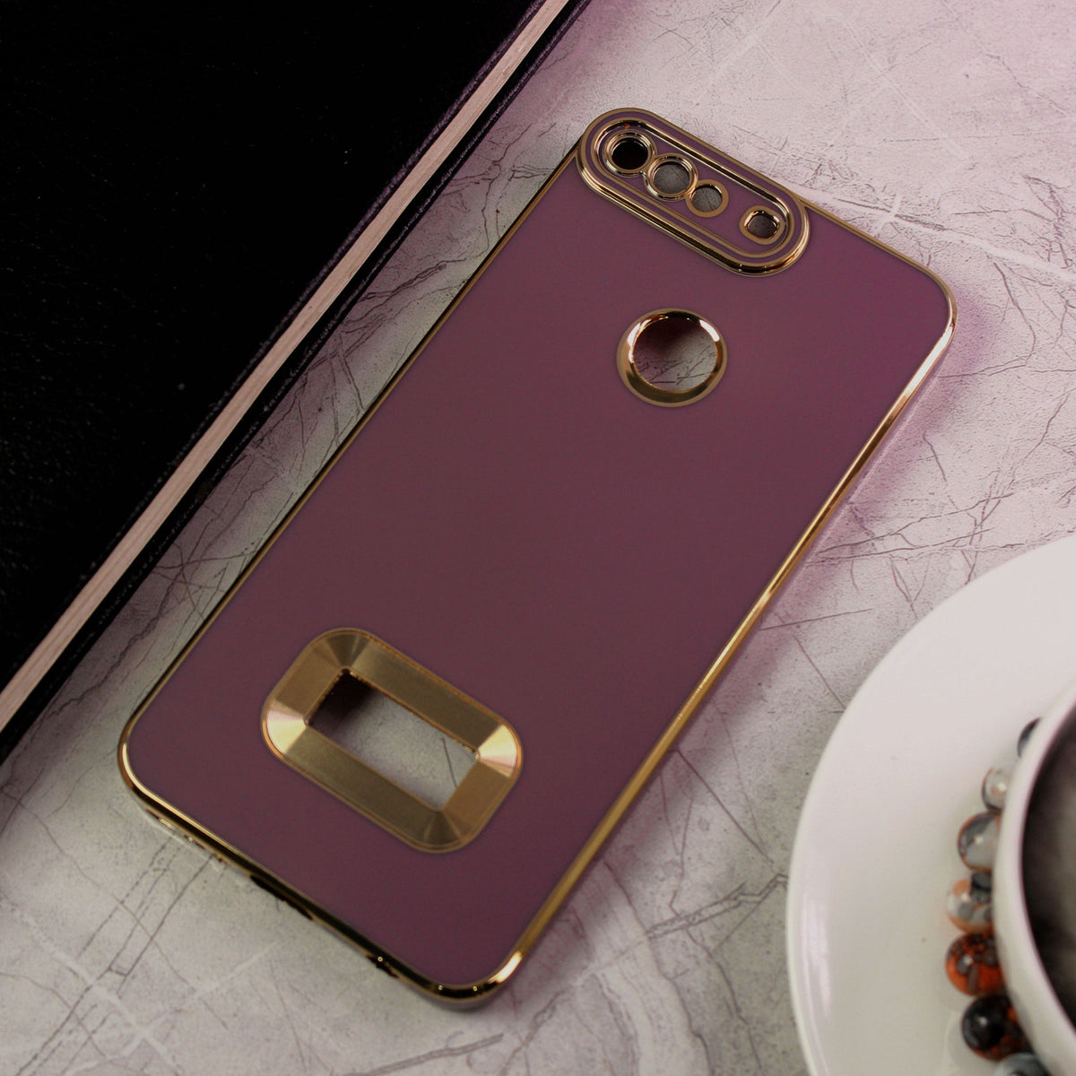 Huawei Y7 Prime 2018 / Y7 2018 Cover - Mauve - All New Electroplating Borders With Logo Hole Protective Soft Silicon Case