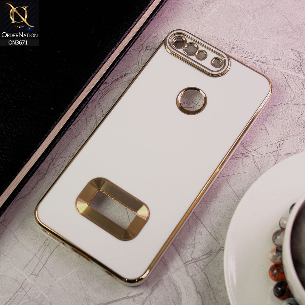 Huawei Y7 Prime 2018 / Y7 2018 Cover - White - All New Electroplating Borders With Logo Hole Protective Soft Silicon Case