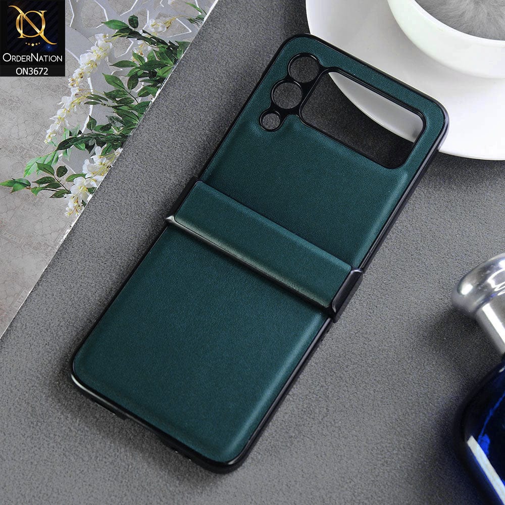 Samsung Galaxy Z Flip 3 5G Cover  - Dark Green - New Hybrid Style Leather Shockproof Hard Shell Protective Case