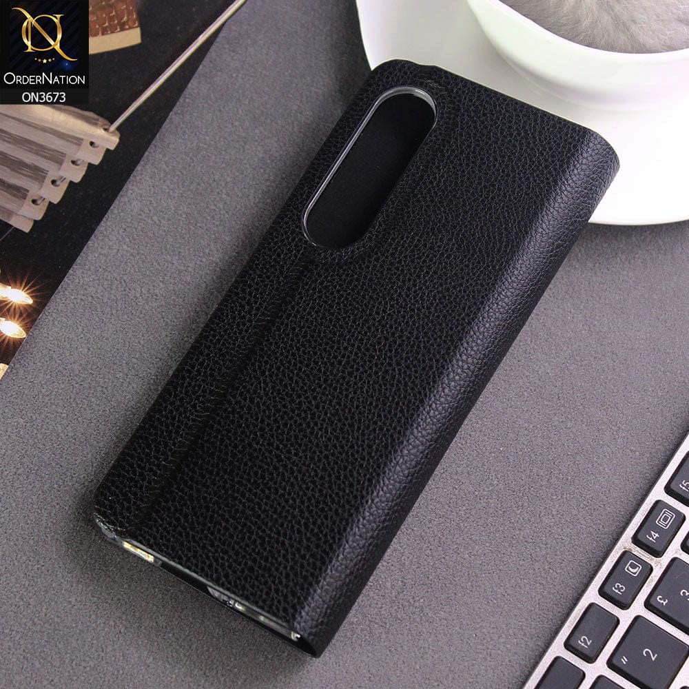 Samsung Galaxy Z Fold 4 5G Cover - Black - New Wintage look Leather Hard flip Book Protective Case
