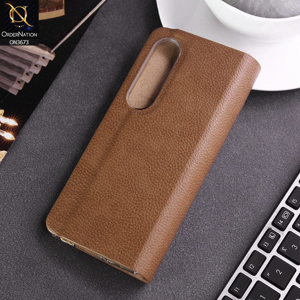 Samsung Galaxy Z Fold 4 5G Cover - Light Brown - New Wintage look Leather Hard flip Book Protective Case