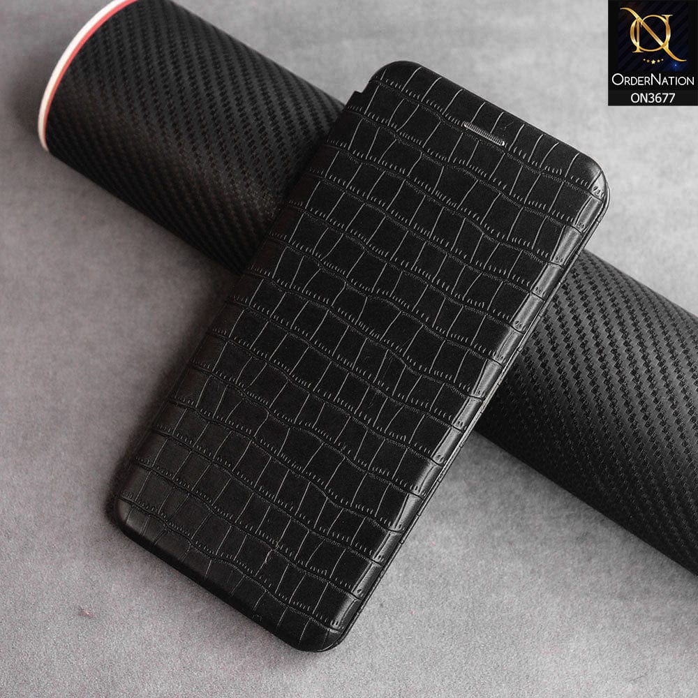 Samsung Galaxy A20s  Cover  - Black - New Stylish Leather Texture Hard Flip Book Case