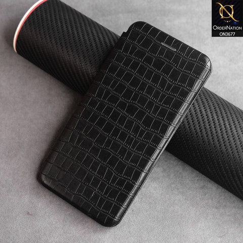 Samsung Galaxy A20s  Cover  - Black - New Stylish Leather Texture Hard Flip Book Case