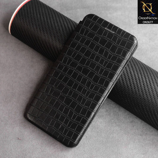 Oppo A5 2020  Cover  - Black - New Stylish Leather Texture Hard Flip Book Case