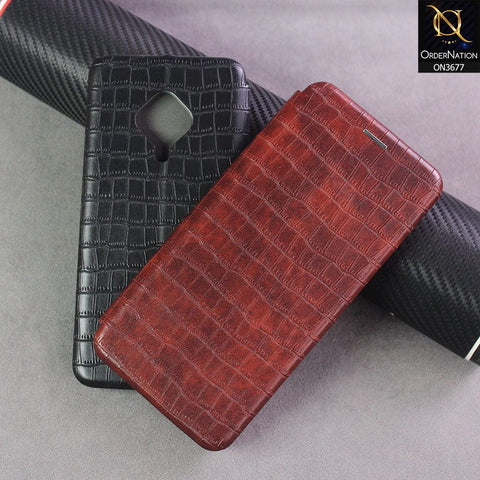 Samsung Galaxy M80s  Cover  - Dark Brown - New Stylish Leather Texture Hard Flip Book Case