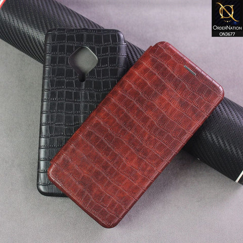 Infinix Hot 8  Cover  - Black - New Stylish Leather Texture Hard Flip Book Case