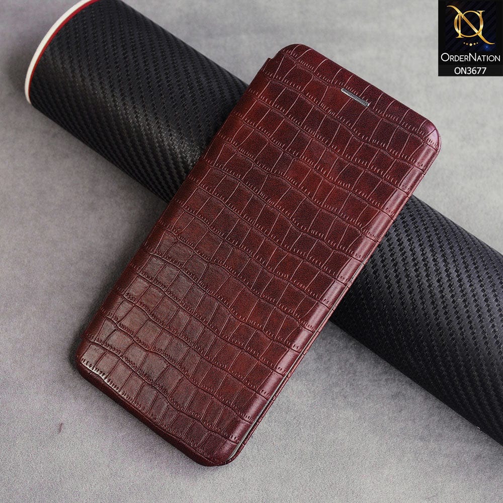 Samsung Galaxy S7 Edge  Cover  - Dark Brown - New Stylish Leather Texture Hard Flip Book Case