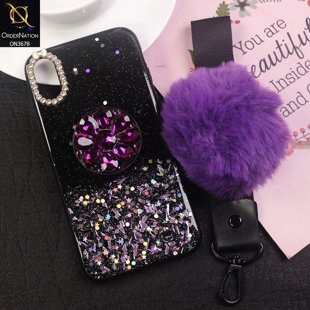 iPhone XS Max Cover - Green - Stylish Glitter Sparkle Case With Fluffy Mobile Holders And Grips Hard Borders Case
