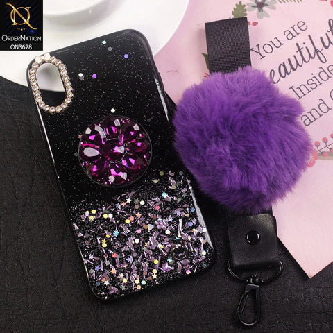 iPhone XS Max Cover - Green - Stylish Glitter Sparkle Case With Fluffy Mobile Holders And Grips Hard Borders Case