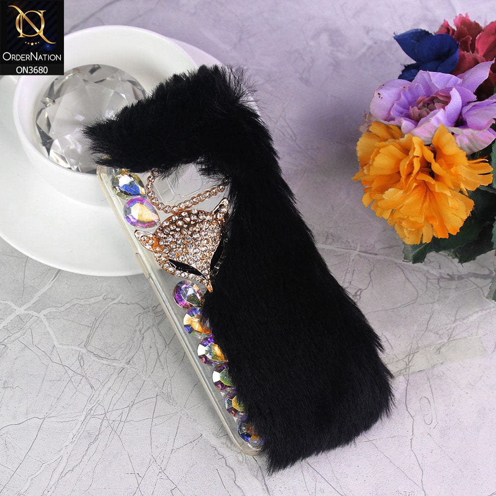 Samsung Galaxy S8 Cover - Black - New Stylish Fluffy Case With Stones Round Borders Protective Hard Case
