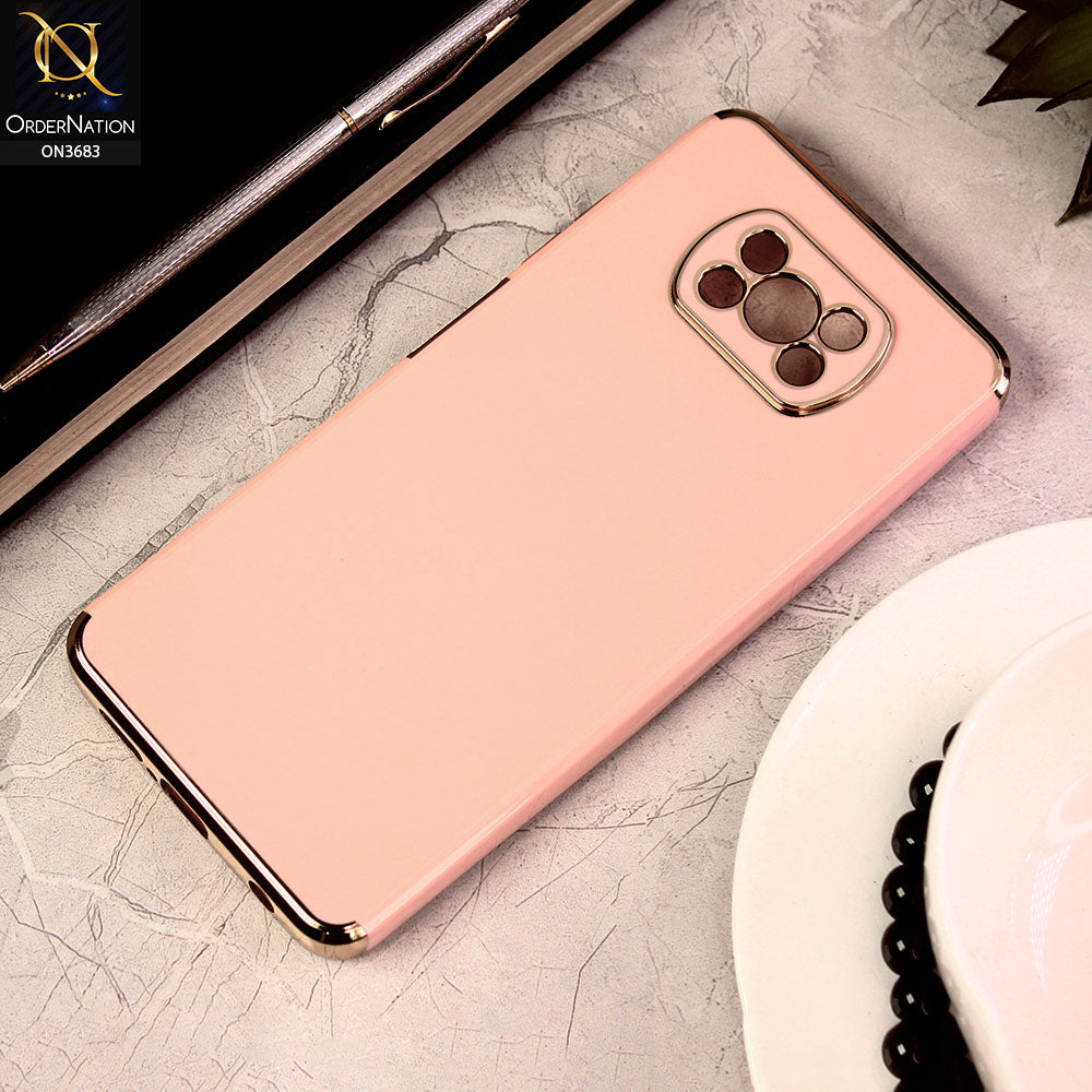 Xiaomi Poco X3 Cover - Pink - Electroplated Shiny Borders Soft Silicon Camera Protection Case