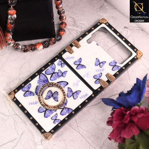 Samsung Galaxy Z Flip 3 5G Cover - Design 5 - Trendy Holographic Design Golden Square Case with Matching Bling Ring Holder