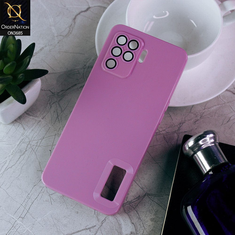 Oppo A94 Cover - Dark Purple - Soft Silicone Camera Lense Protector Logo Hole Case