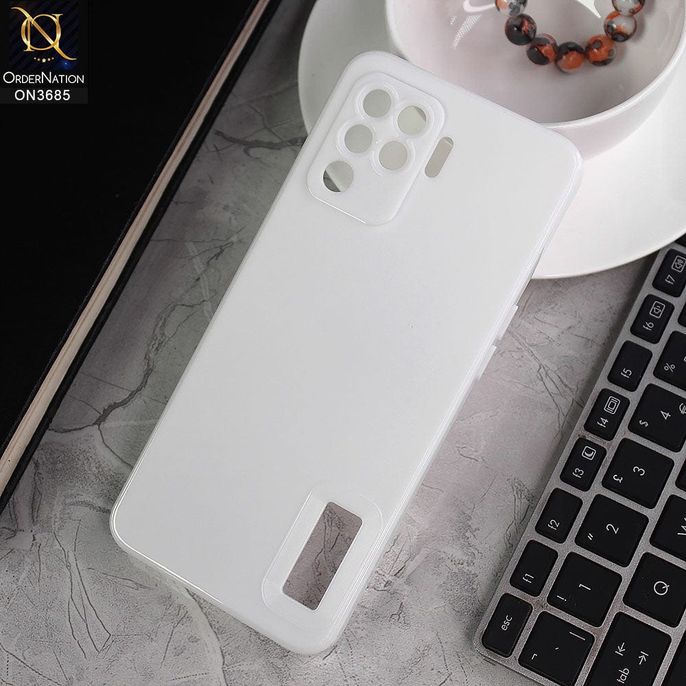 Oppo F19 Pro Cover - White - Soft Silicone Camera Lense Protector Logo Hole Case