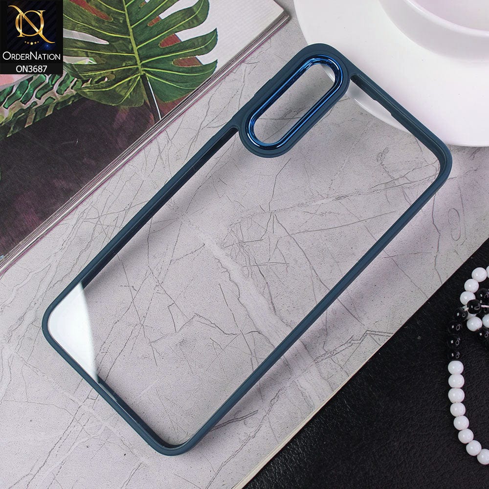 Samsung Galaxy A50 Cover - Blue - New Electroplating Camera Ring Colored Soft Silicon Borders Protective Clear Back Case
