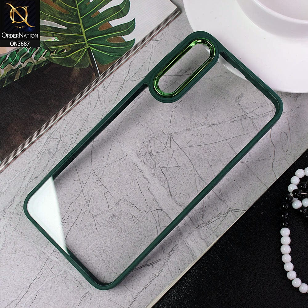 Samsung Galaxy A50s Cover - Green - New Electroplating Camera Ring Colored Soft Silicon Borders Protective Clear Back Case