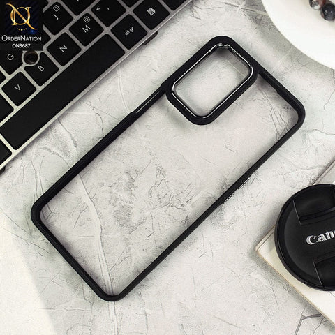 Oppo A16 Cover - Black - New Electroplating Camera Ring Colored Soft Silicon Borders Protective Clear Back Case