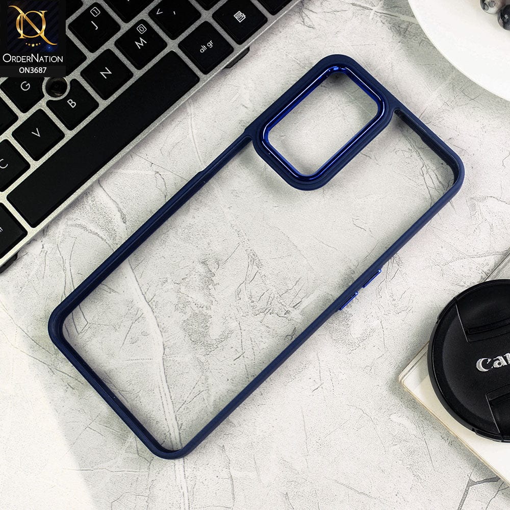 Oppo A16 Cover - Blue - New Electroplating Camera Ring Colored Soft Silicon Borders Protective Clear Back Case