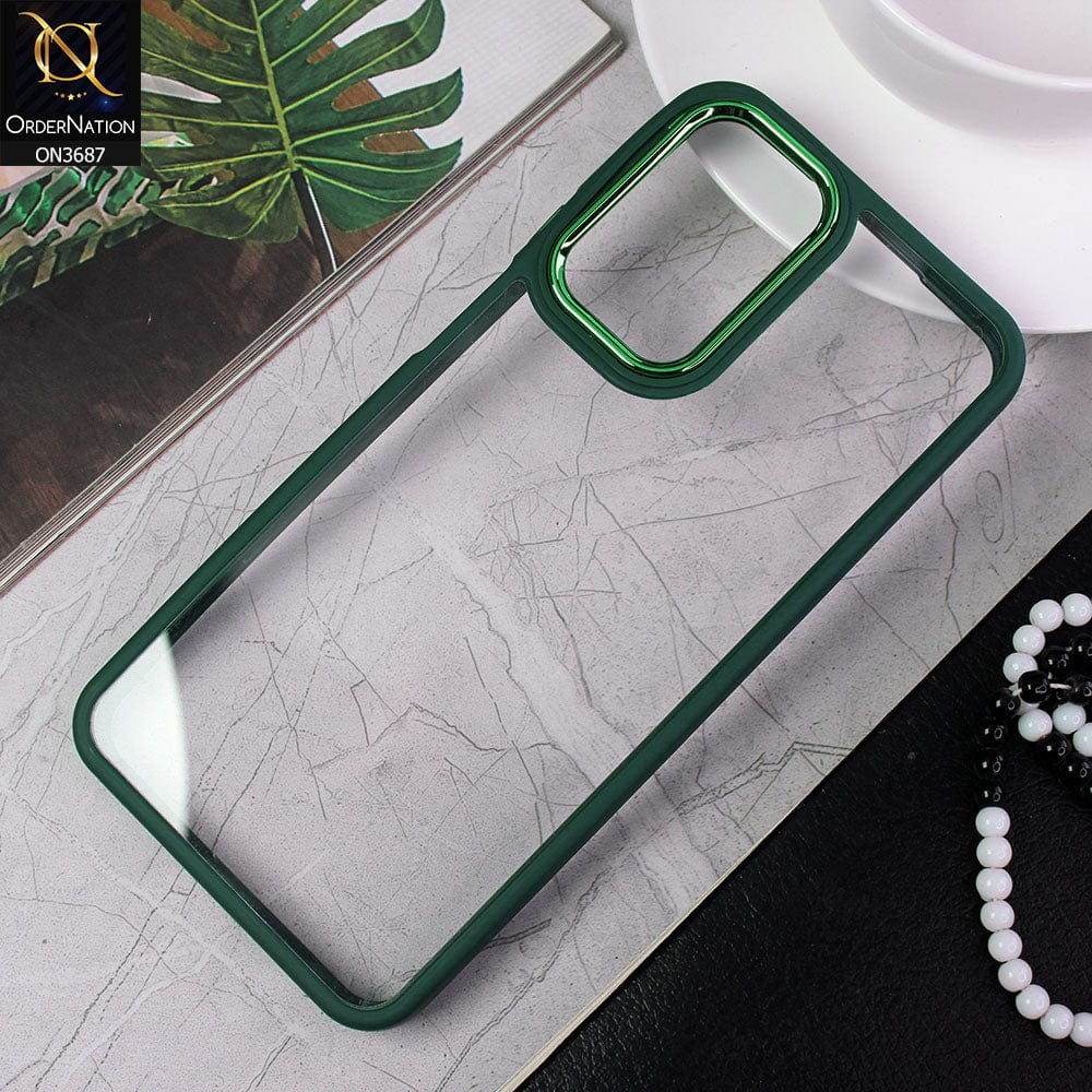 Oppo A16 Cover - Green - New Electroplating Camera Ring Colored Soft Silicon Borders Protective Clear Back Case