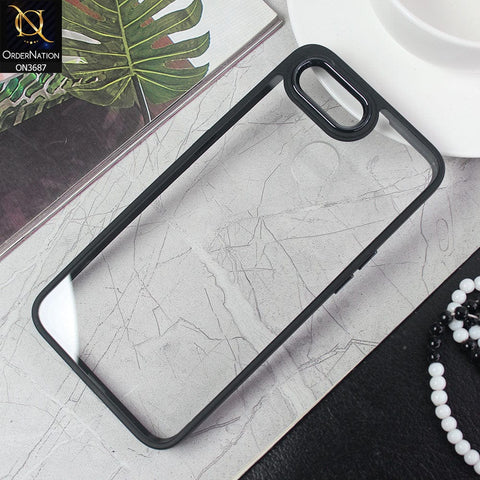 Oppo A7 Cover - Black - New Electroplating Camera Ring Colored Soft Silicon Borders Protective Clear Back Case