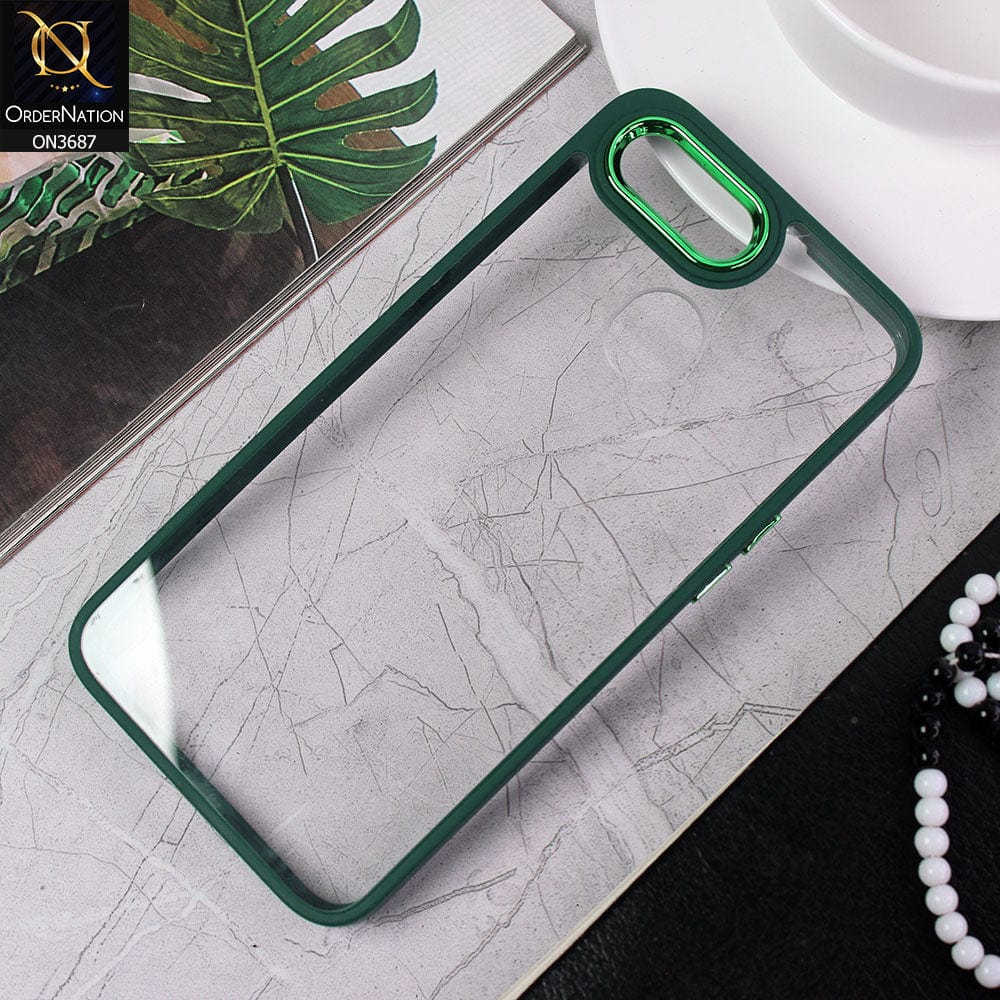 Oppo A7 Cover - Green - New Electroplating Camera Ring Colored Soft Silicon Borders Protective Clear Back Case
