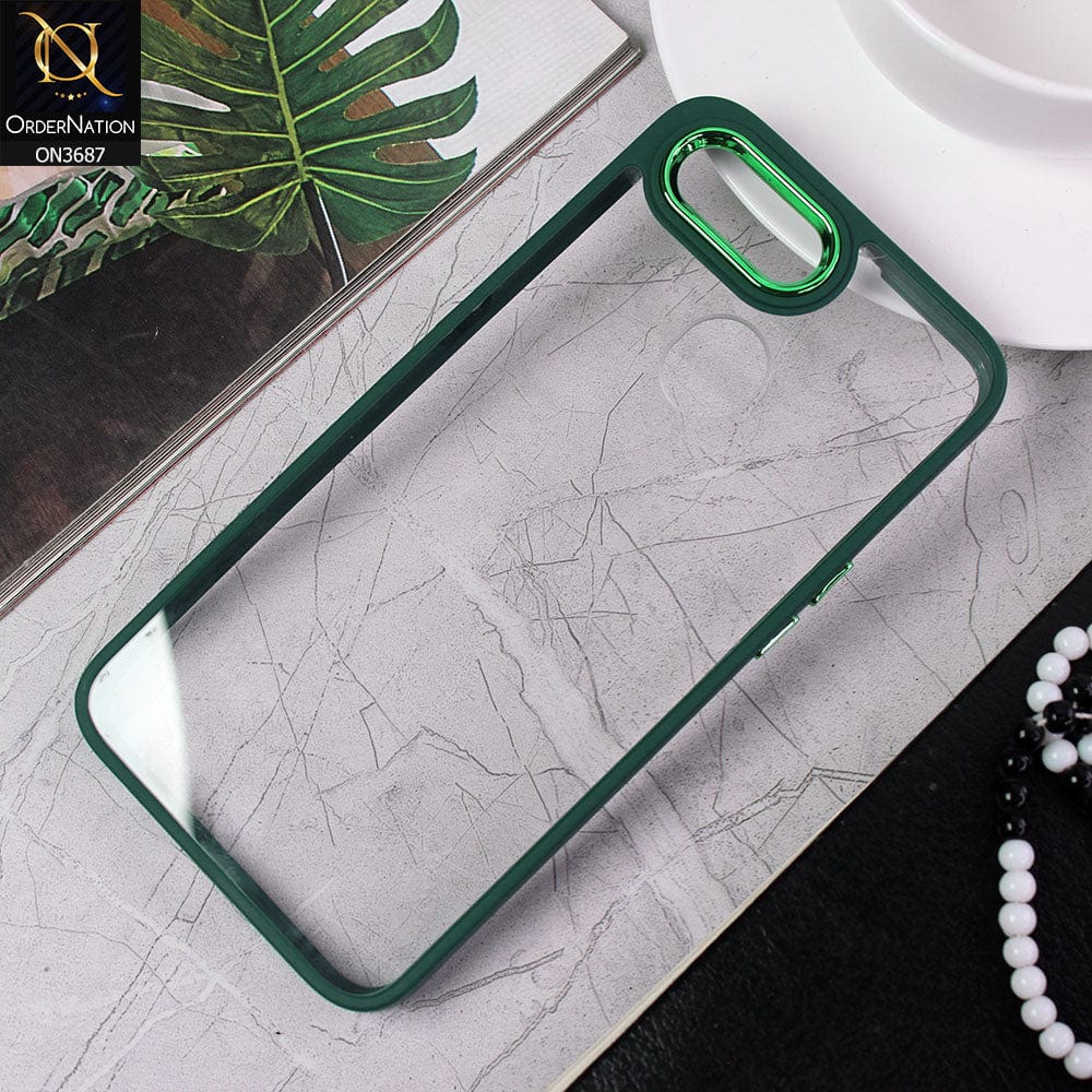 Oppo A12s Cover - Green - New Electroplating Camera Ring Colored Soft Silicon Borders Protective Clear Back Case