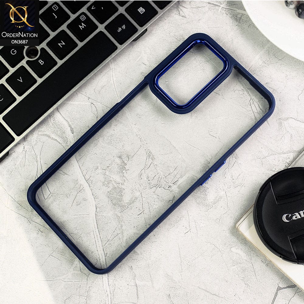 Oppo A36 Cover - Blue - New Electroplating Camera Ring Colored Soft Silicon Borders Protective Clear Back Case