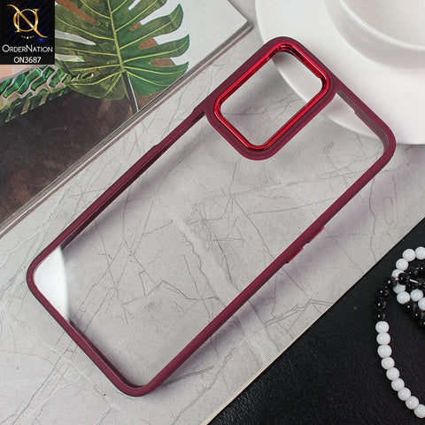Oppo A76 Cover - Maroon - New Electroplating Camera Ring Colored Soft Silicon Borders Protective Clear Back Case