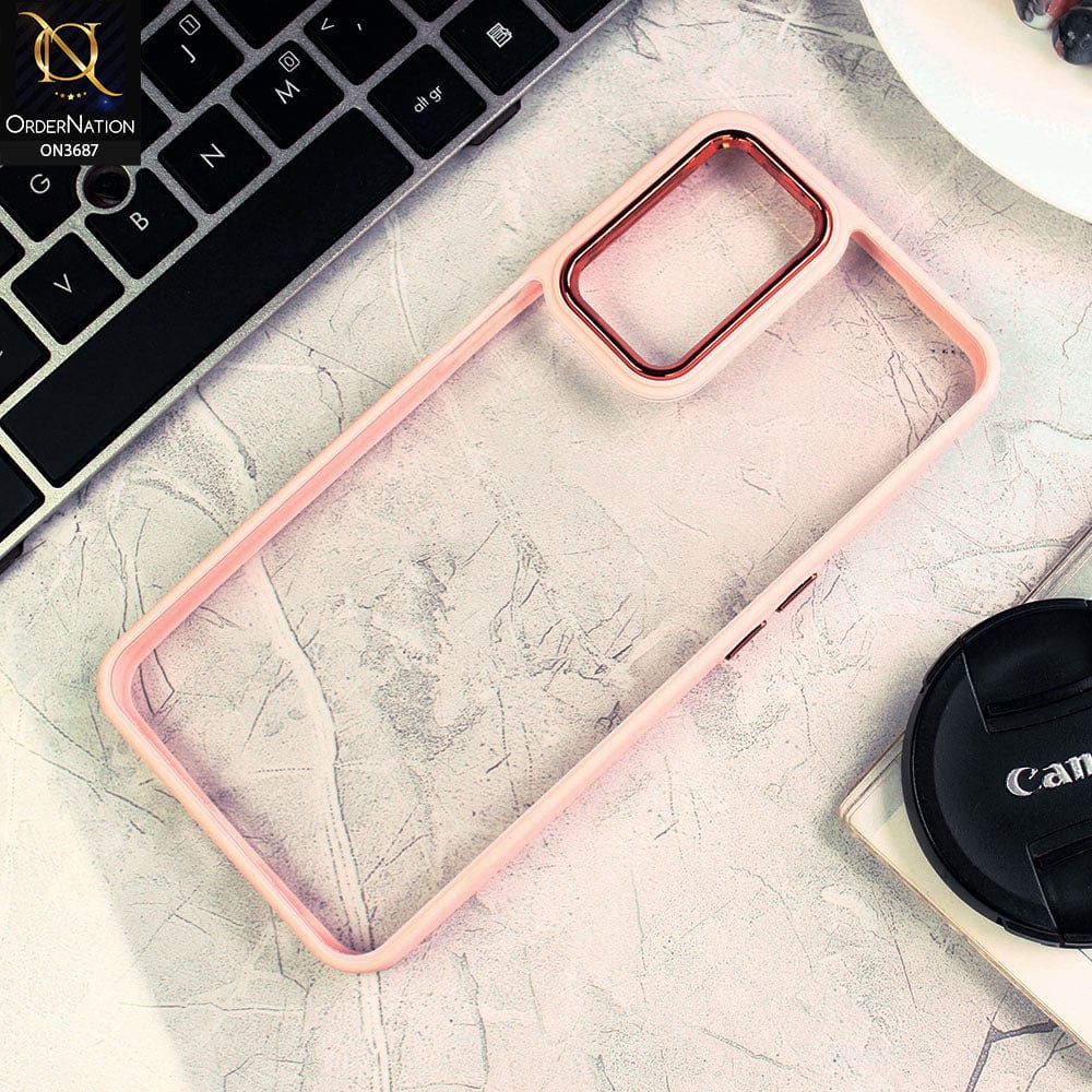 Realme 9i Cover - Pink - New Electroplating Camera Ring Colored Soft Silicon Borders Protective Clear Back Case