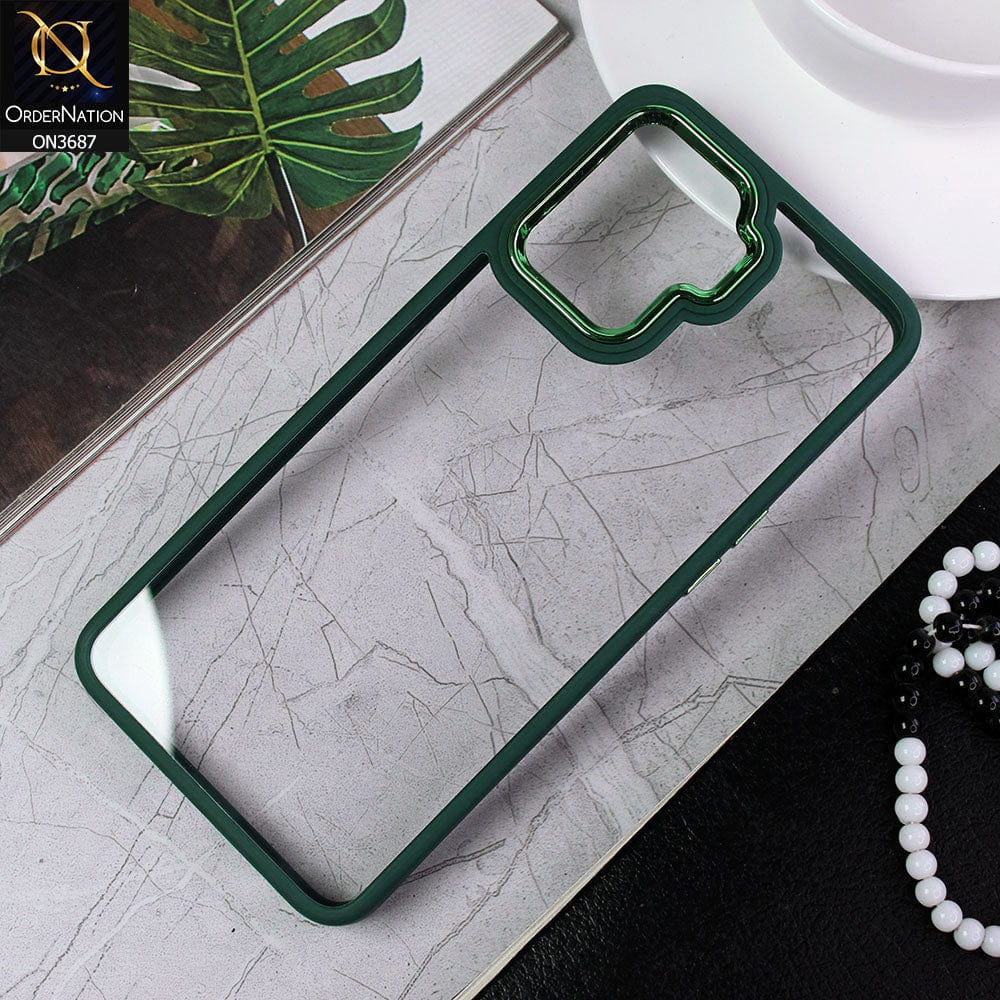 Oppo F19 Pro Cover - Green - New Electroplating Camera Ring Colored Soft Silicon Borders Protective Clear Back Case