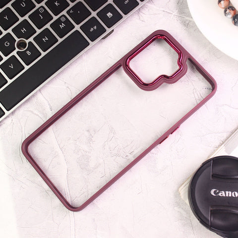 Oppo F19 Pro Cover - Maroon - New Electroplating Camera Ring Colored Soft Silicon Borders Protective Clear Back Case