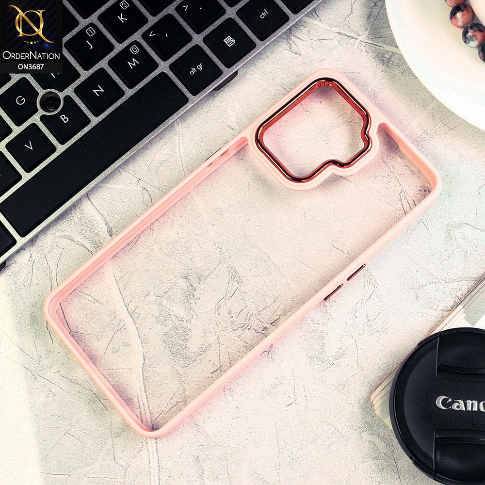 Oppo F19 Pro Cover - Pink - New Electroplating Camera Ring Colored Soft Silicon Borders Protective Clear Back Case