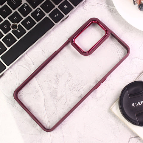 Oppo Reno 7Z 5G Cover - Maroon - New Electroplating Camera Ring Colored Soft Silicon Borders Protective Clear Back Case
