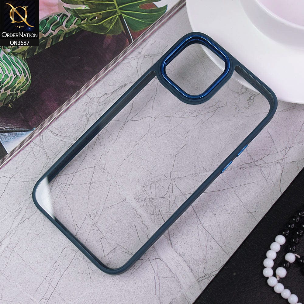 iPhone 11 Pro Cover - Blue - New Electroplating Camera Ring Colored Soft Silicon Borders Protective Clear Back Case