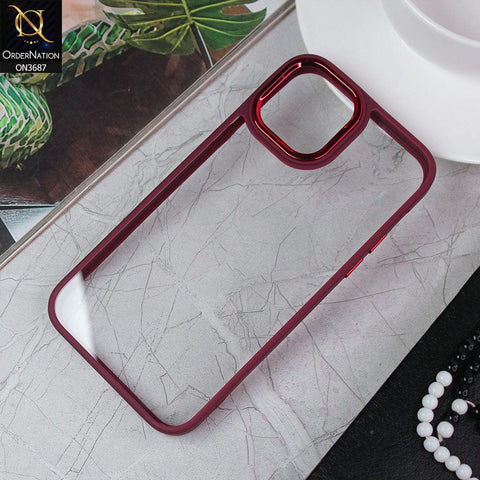 iPhone 11 Pro Cover - Maroon - New Electroplating Camera Ring Colored Soft Silicon Borders Protective Clear Back Case