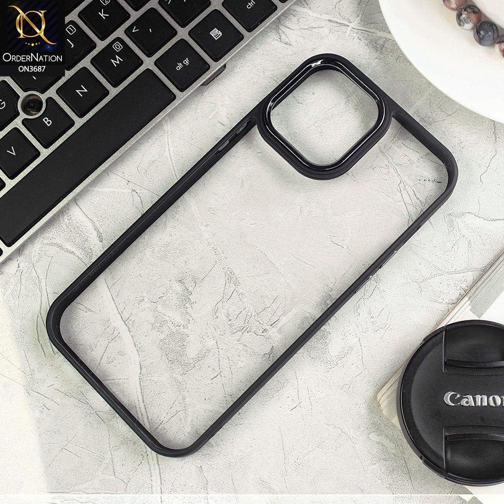 iPhone 12 Pro Max Cover - Black - New Electroplating Camera Ring Colored Soft Silicon Borders Protective Clear Back Case
