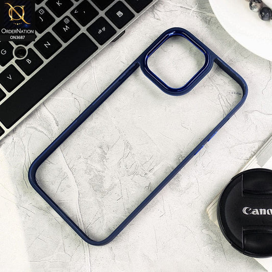 iPhone 12 Pro Max Cover - Blue - New Electroplating Camera Ring Colored Soft Silicon Borders Protective Clear Back Case