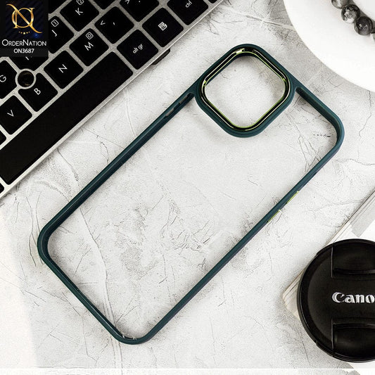 iPhone 12 Pro Max Cover - Green - New Electroplating Camera Ring Colored Soft Silicon Borders Protective Clear Back Case