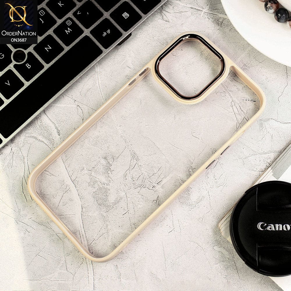 iPhone 12 Pro Max Cover - Off White - New Electroplating Camera Ring Colored Soft Silicon Borders Protective Clear Back Case