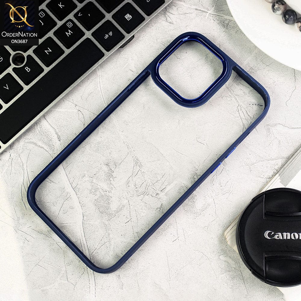 iPhone 13 Pro Max Cover - Blue - New Electroplating Camera Ring Colored Soft Silicon Borders Protective Clear Back Case