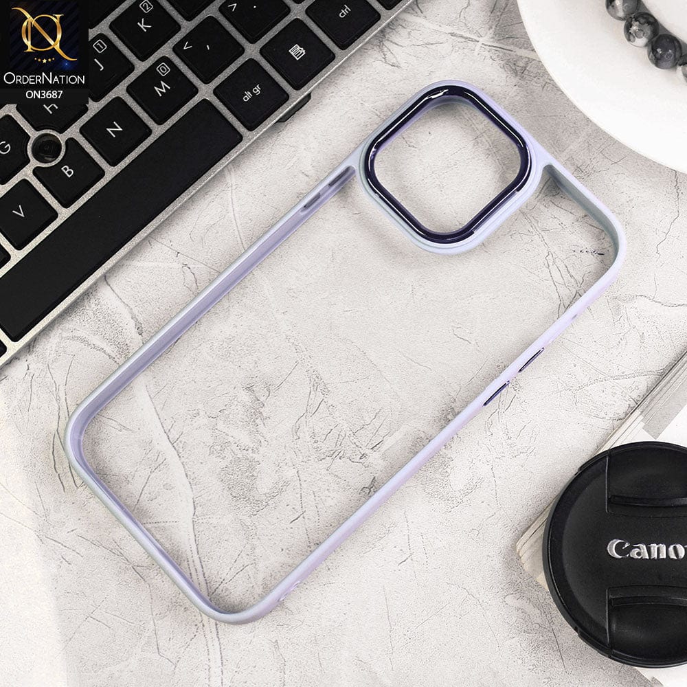 iPhone 13 Pro Max Cover - Gray - New Electroplating Camera Ring Colored Soft Silicon Borders Protective Clear Back Case