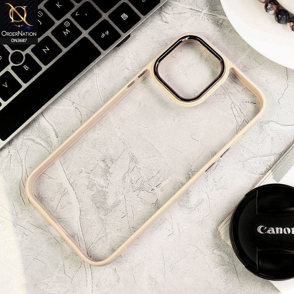 iPhone 13 Pro Max Cover - Off White - New Electroplating Camera Ring Colored Soft Silicon Borders Protective Clear Back Case