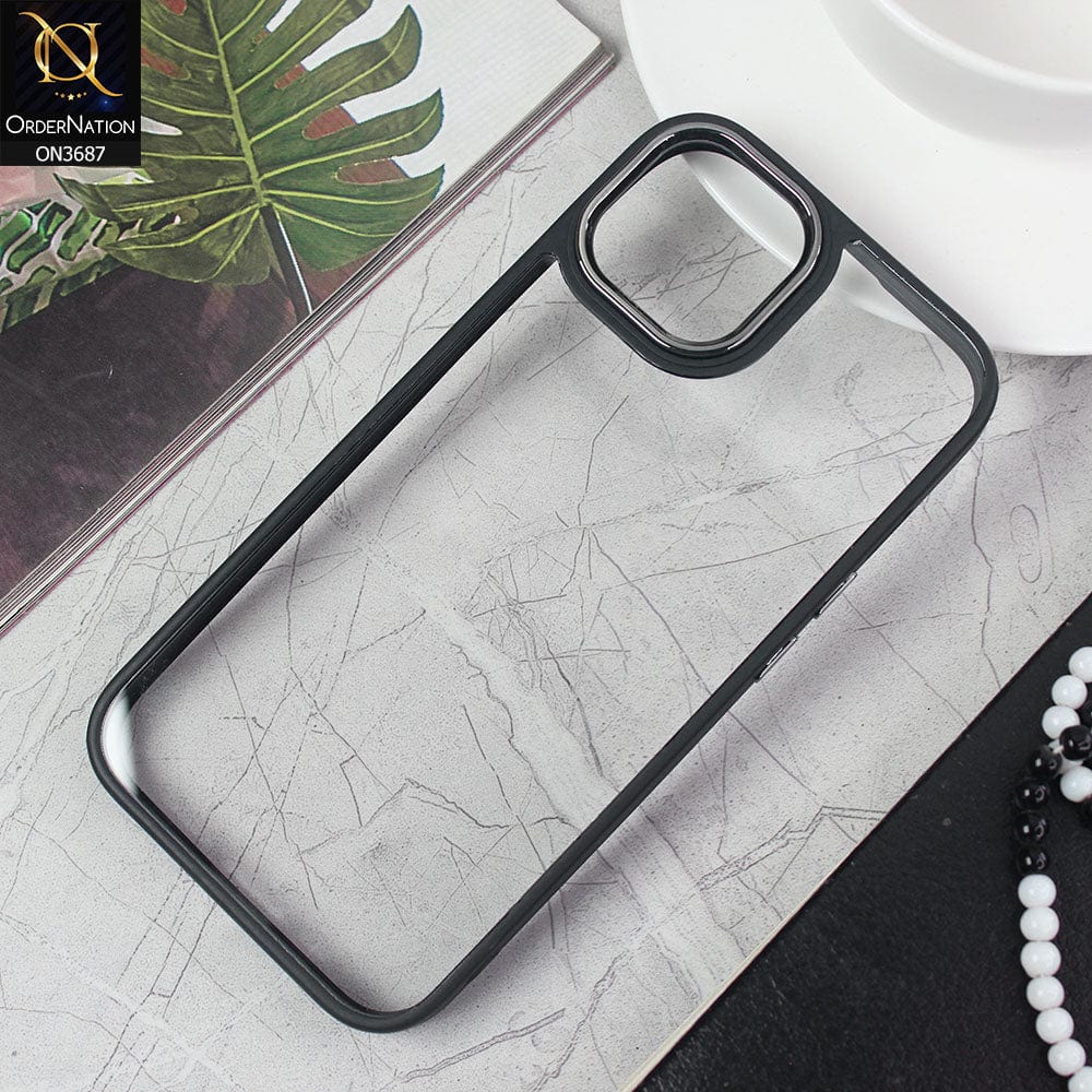 iPhone 14 Cover - Black - New Electroplating Camera Ring Colored Soft Silicon Borders Protective Clear Back Case