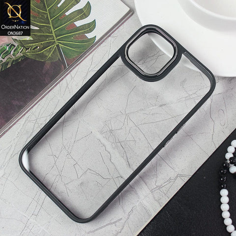 iPhone 14 Cover - Black - New Electroplating Camera Ring Colored Soft Silicon Borders Protective Clear Back Case
