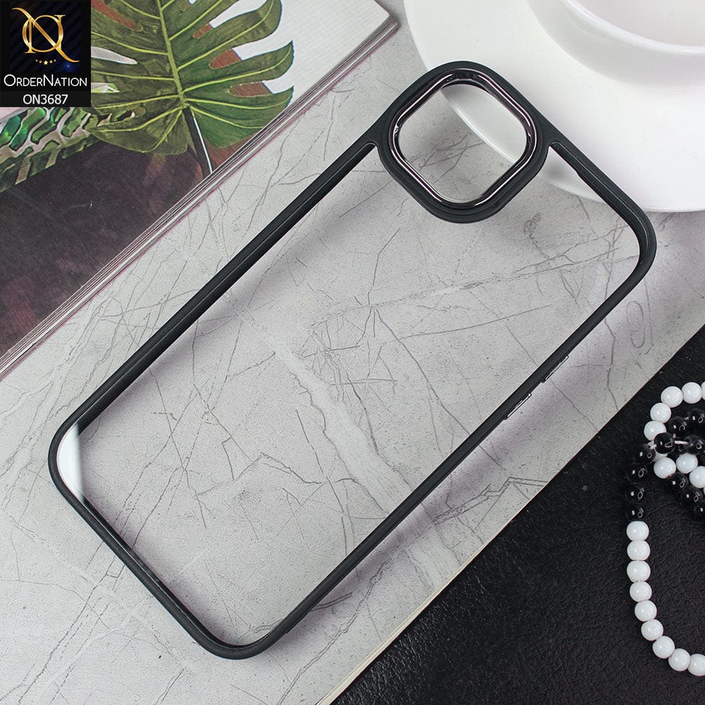 iPhone 14 Plus Cover - Black - New Electroplating Camera Ring Colored Soft Silicon Borders Protective Clear Back Case