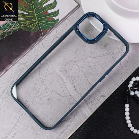 iPhone 14 Plus Cover - Blue - New Electroplating Camera Ring Colored Soft Silicon Borders Protective Clear Back Case