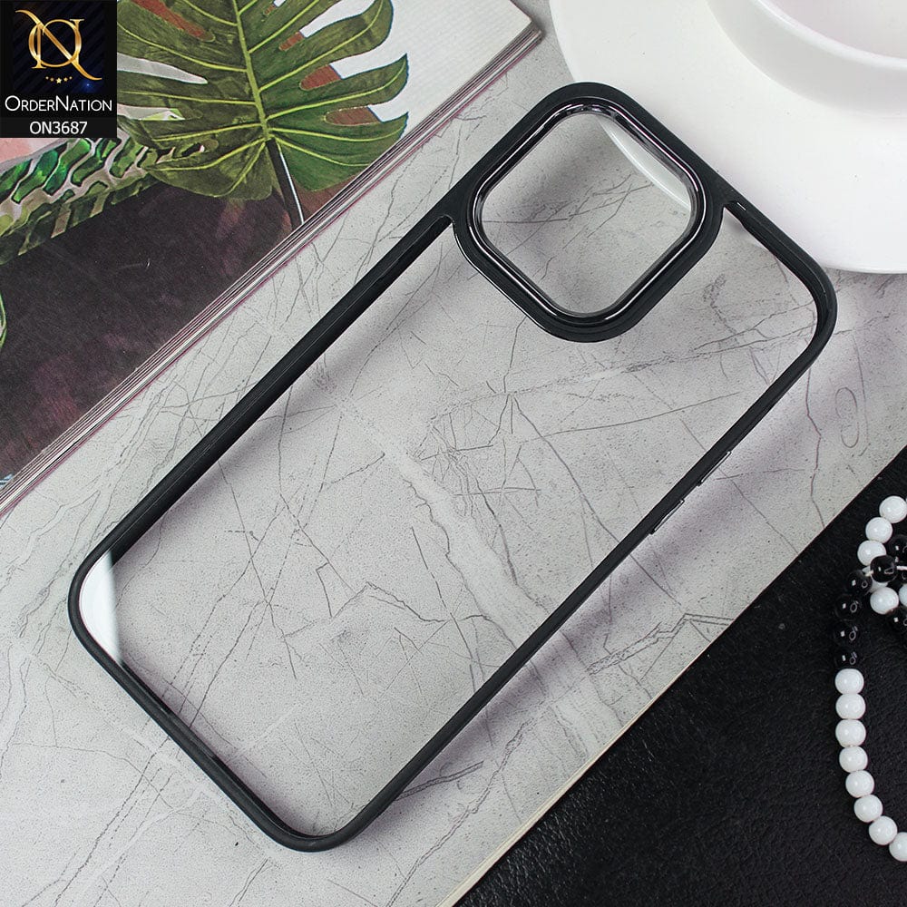 iPhone 14 Pro Max Cover - Black - New Electroplating Camera Ring Colored Soft Silicon Borders Protective Clear Back Case