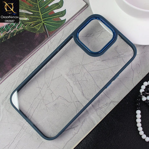 iPhone 14 Pro Max Cover - Blue - New Electroplating Camera Ring Colored Soft Silicon Borders Protective Clear Back Case