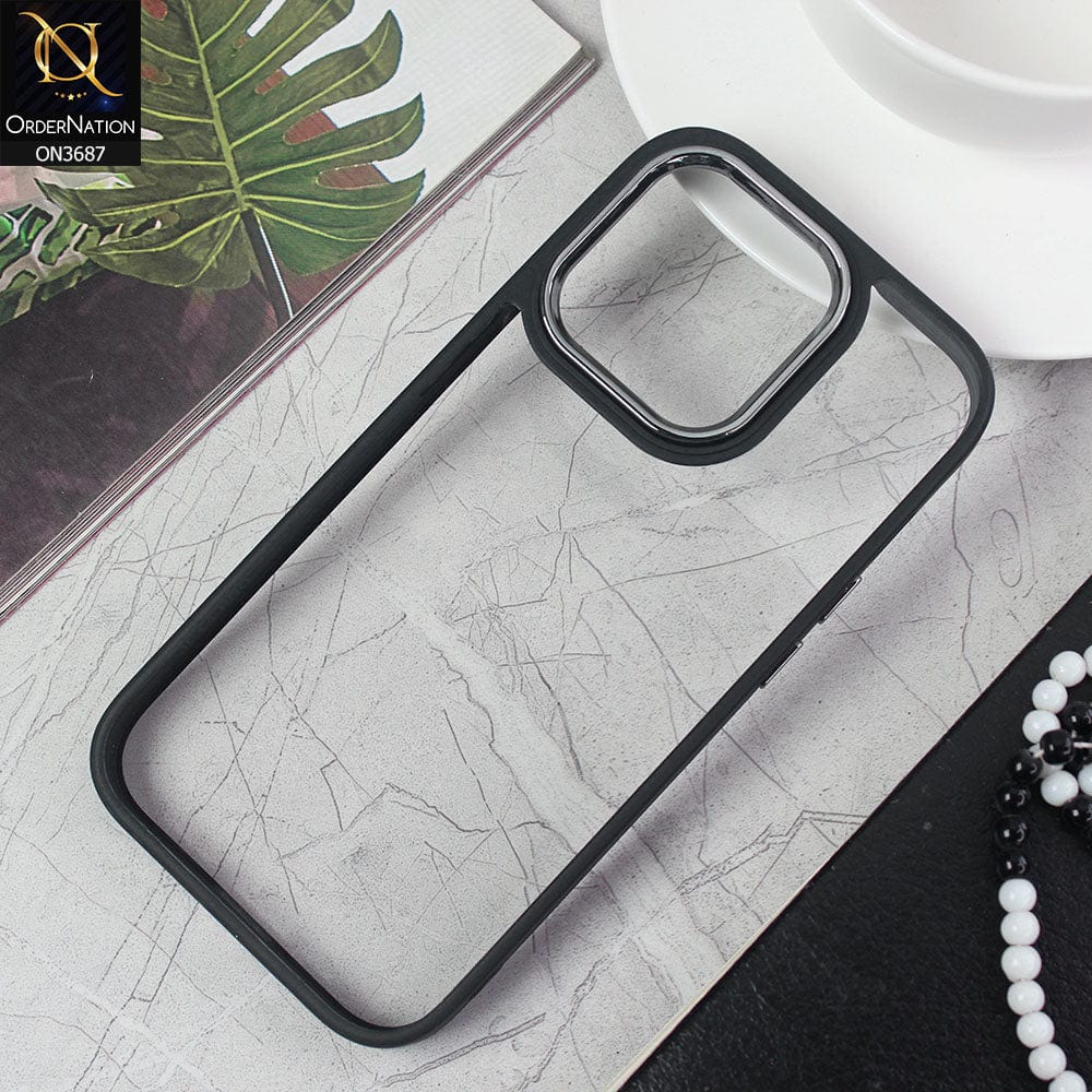 iPhone 14 Pro Cover - Black - New Electroplating Camera Ring Colored Soft Silicon Borders Protective Clear Back Case