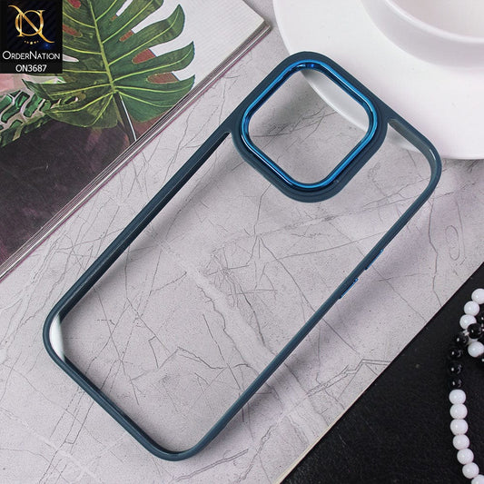 iPhone 14 Pro Cover - Blue - New Electroplating Camera Ring Colored Soft Silicon Borders Protective Clear Back Case